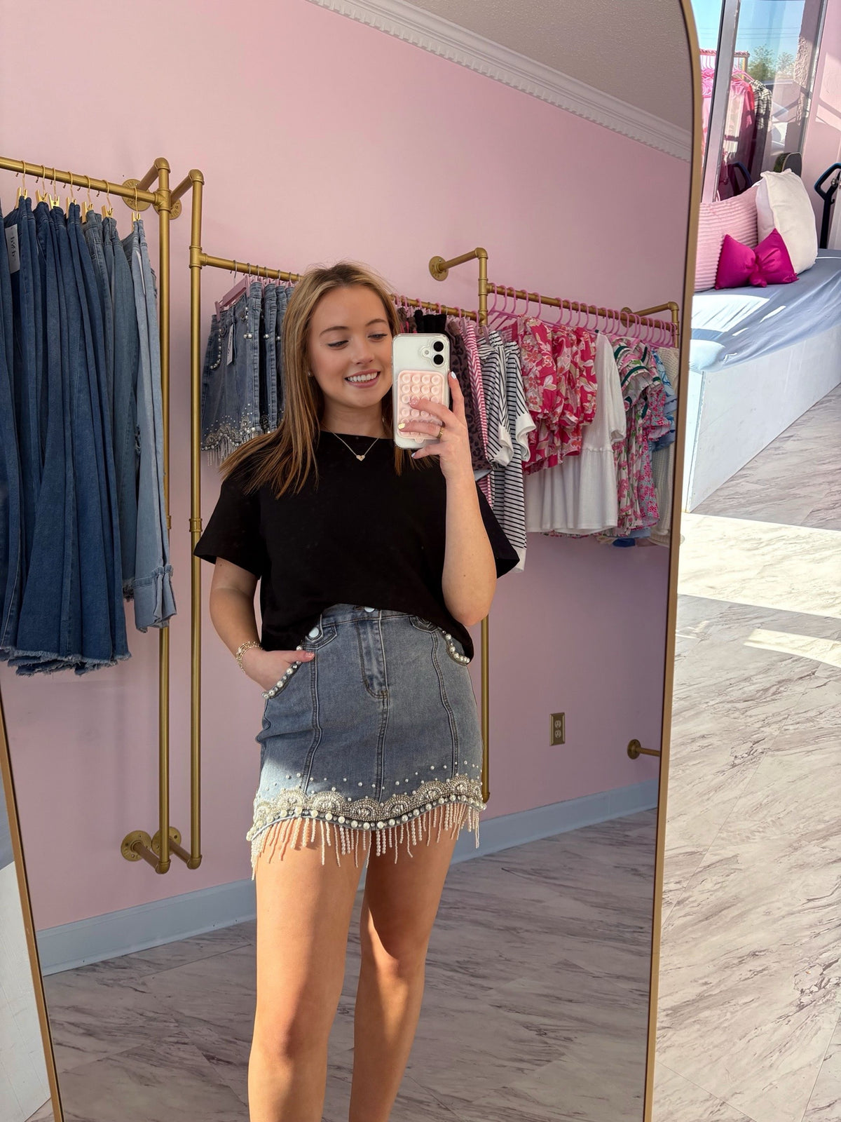 Pearl Fringe Mini Skirt