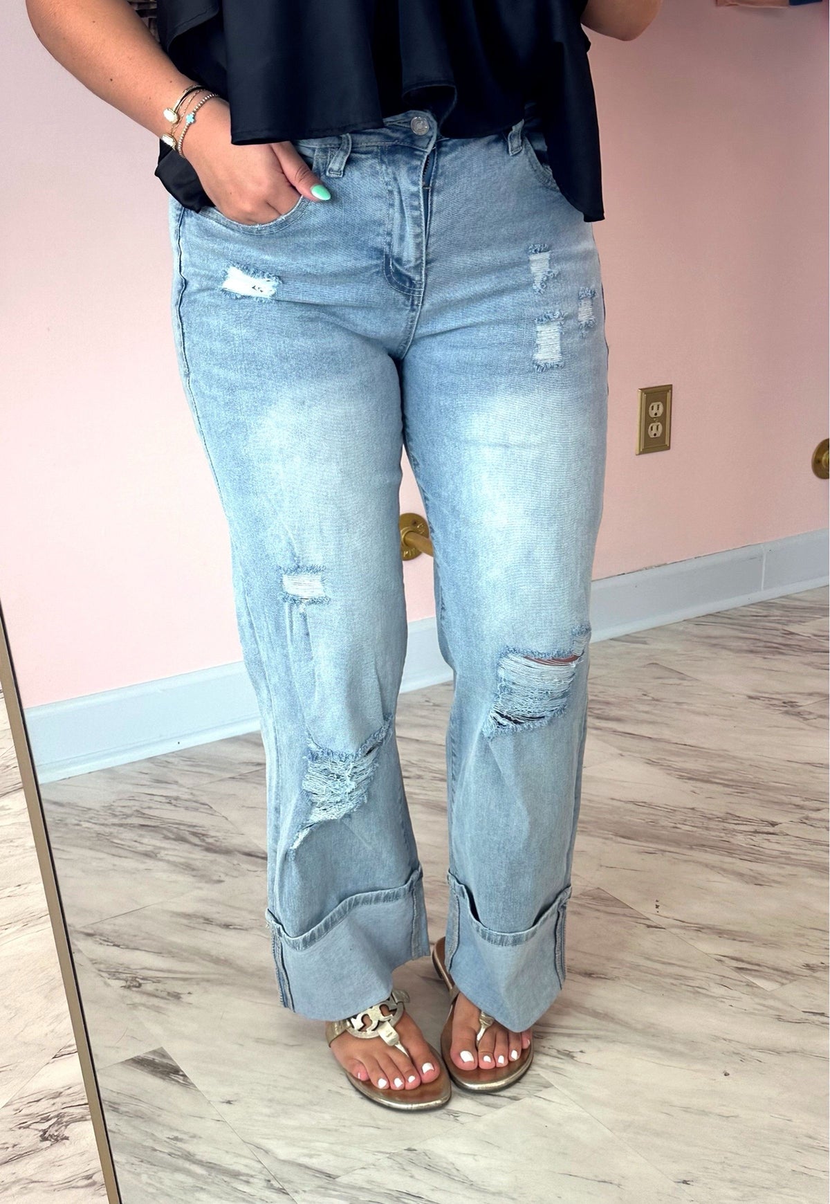 Cuffed Light Wash Denim