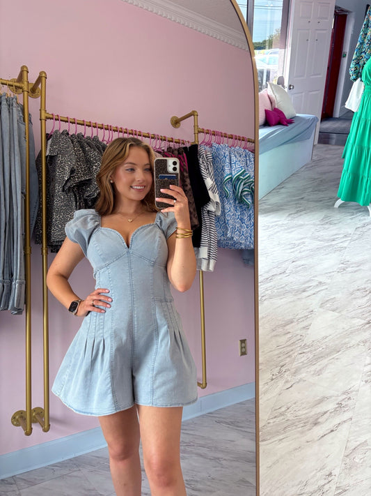 Baby Blue Jean Romper