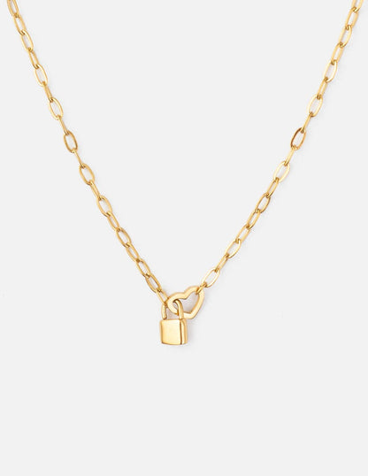Heart Lock Paperclip Chain Necklace